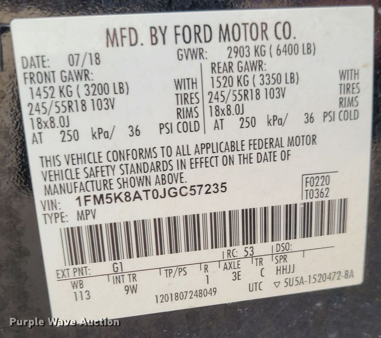 image for item IF9402 2018 Ford Explorer Police Interceptor  SUV
