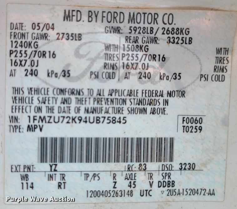 image for item IF9411 2004 Ford Explorer  SUV