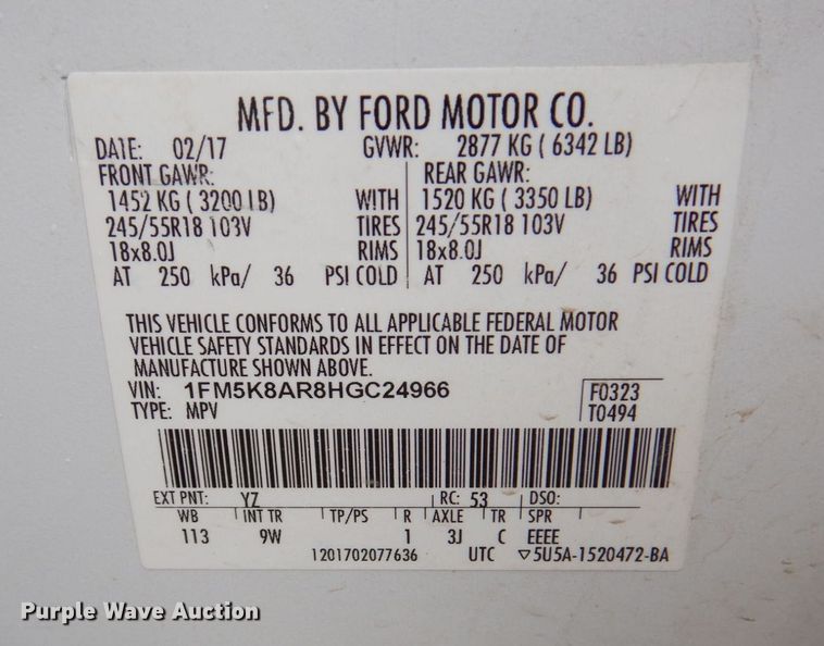 image for item JJ9210 2017 Ford Explorer Police Interceptor  SUV