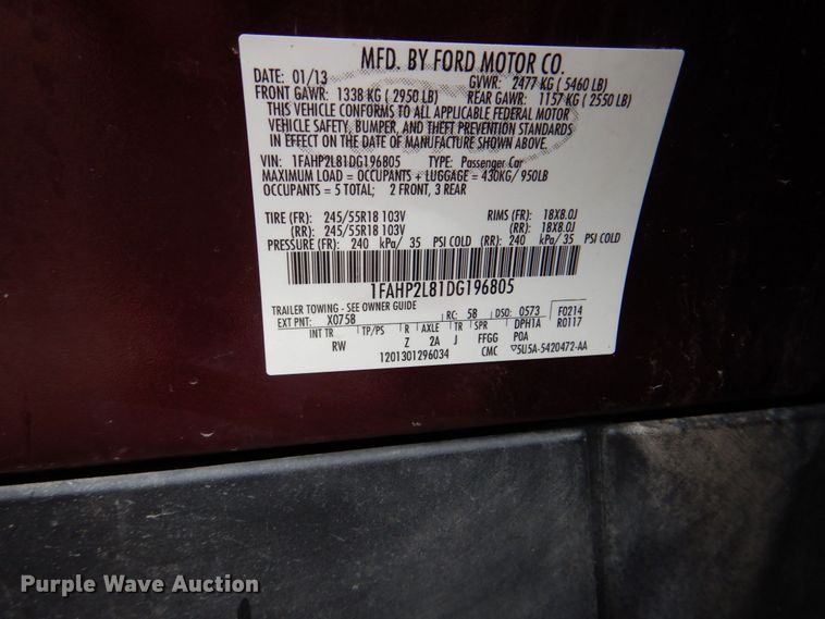 image for item JJ9211 2013 Ford Taurus Police Interceptor