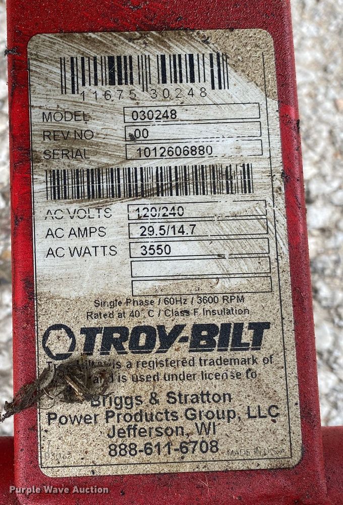 image for item JL9071 Troy-Bilt 030248  generator