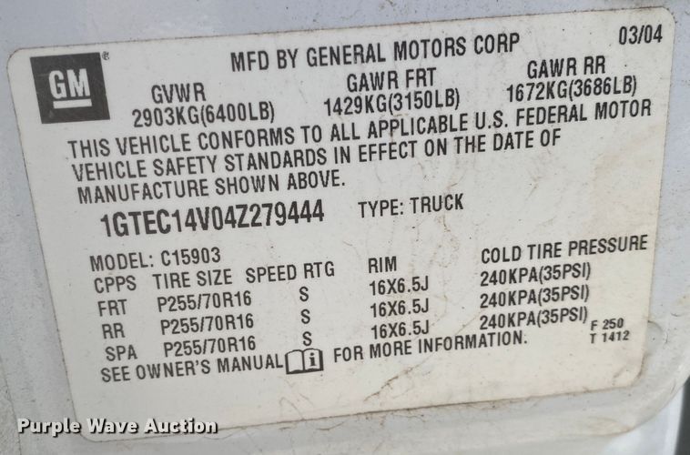 image for item JL9081 2004 GMC Sierra 1500  pickup truck