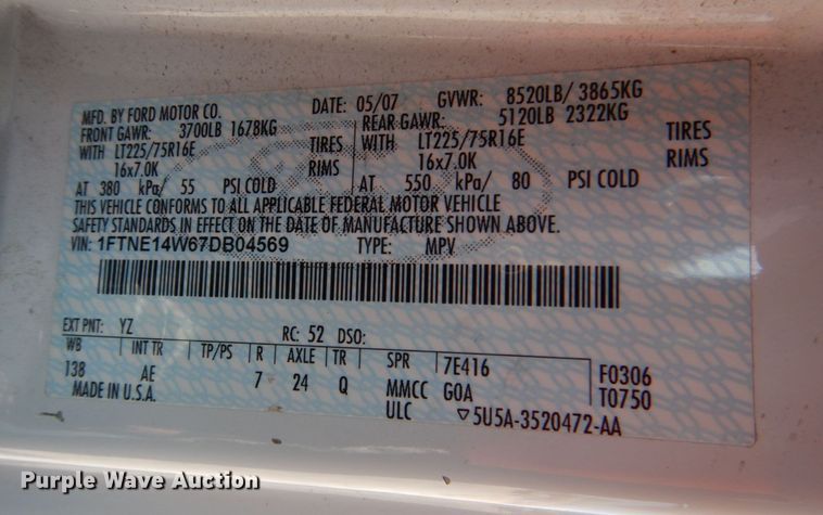 image for item JL9084 2007 Ford E150  van