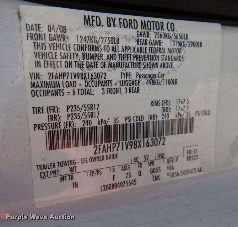 image for item JL9088 2008 Ford Crown Victoria Police Interceptor