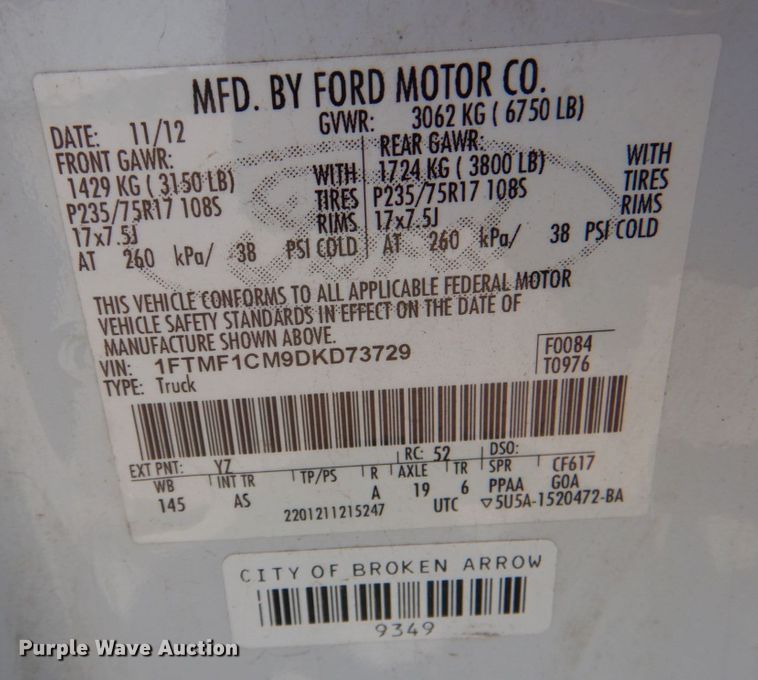 image for item JL9096 2013 Ford F150  pickup truck