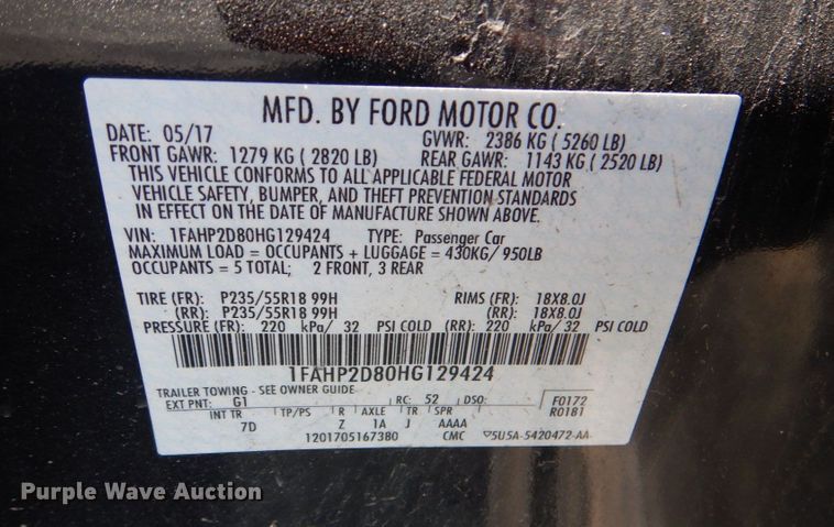 image for item JL9109 2017 Ford Taurus