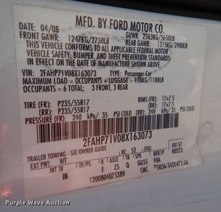 image for item JL9114 2008 Ford Crown Victoria Police Interceptor