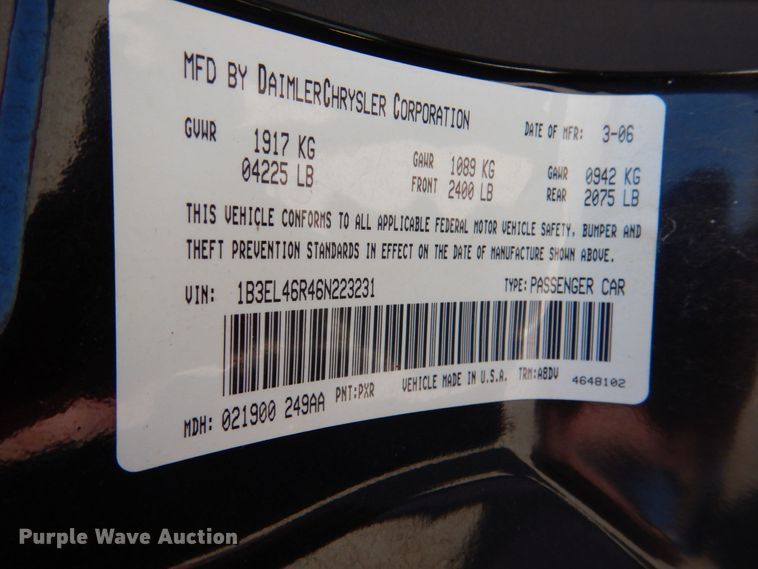 image for item JL9116 2006 Dodge Stratus