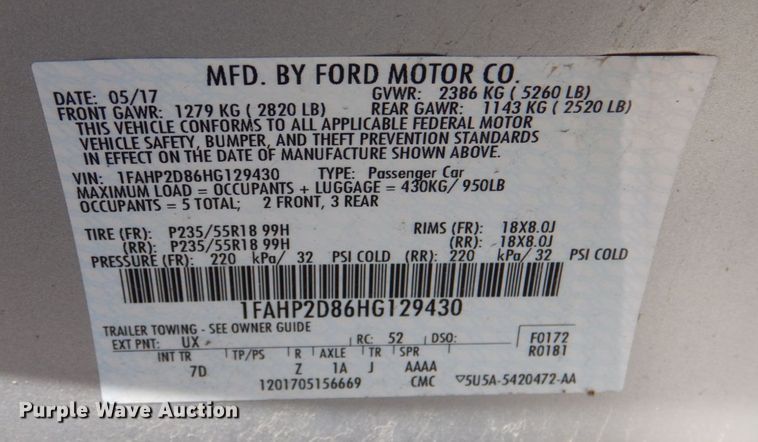 image for item JL9119 2017 Ford Taurus