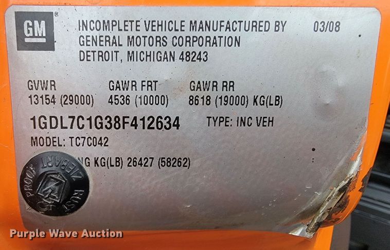 image for item JL9693 2008 GMC C7C042  dump truck