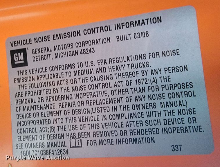 image for item JL9693 2008 GMC C7C042  dump truck