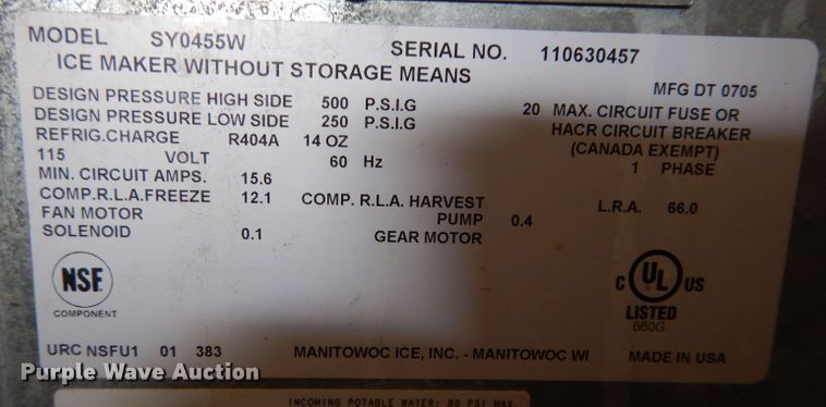 image for item JV9239 2005 Manitowoc SY0455W  ice maker