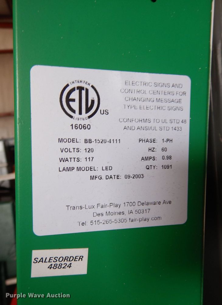 image for item JV9249 (2) 2003 Fair-Play Trans-Lux scoreboards