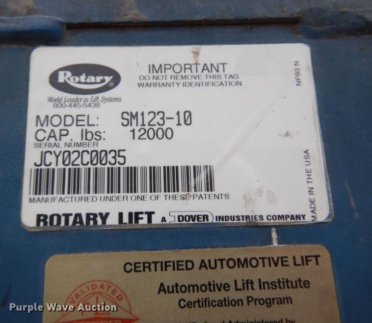 image for item KJ9593 Rotary SM123-10  four post automotive lift