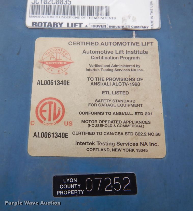 image for item KJ9593 Rotary SM123-10  four post automotive lift