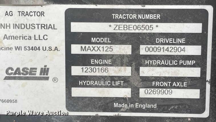 image for item KT9660 2014 Case 125 Maxxum  MFWD tractor