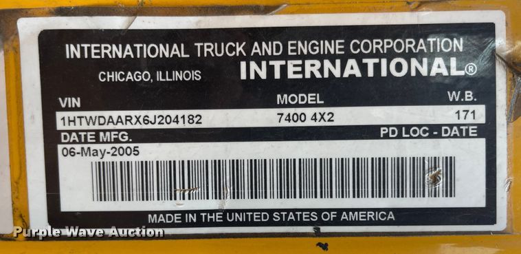 image for item KT9666 2006 International 7400  dump truck