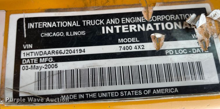 image for item KT9691 2006 International 7400  dump truck