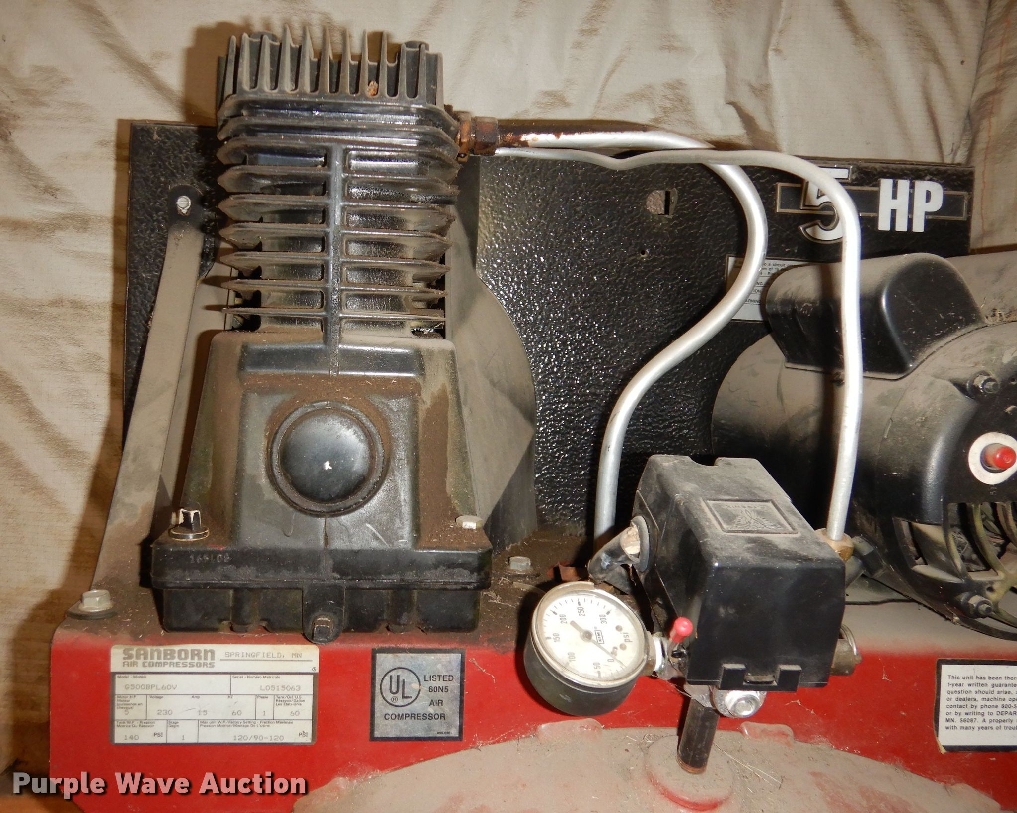 Sanborn G500BPL60V air compressor in Ottawa, KS Item JV9168 sold