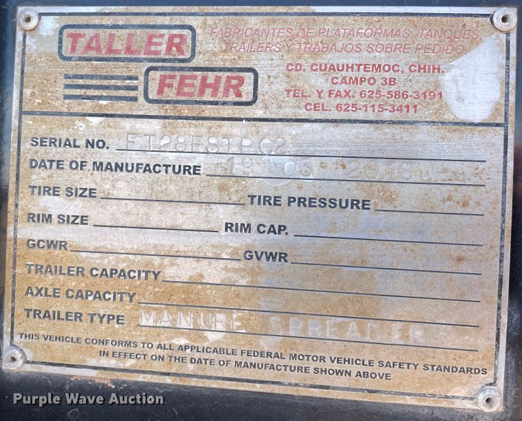 image for item DJ5049 2018 Fehr  manure spreader