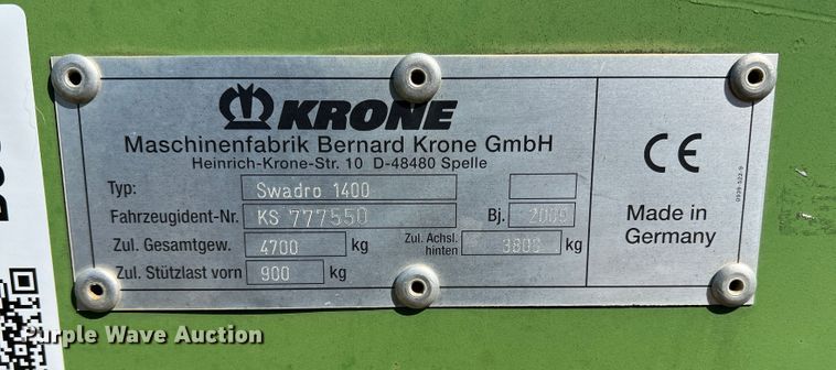 image for item DJ5061 2009 Krone Swadro 1400  rotary hay rake