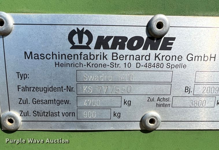 image for item DJ5061 2009 Krone Swadro 1400  rotary hay rake