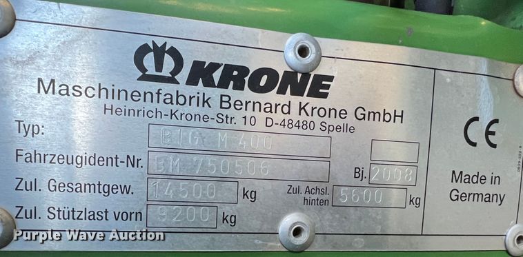 image for item DJ5064 2008 Krone Big M 400  windrower