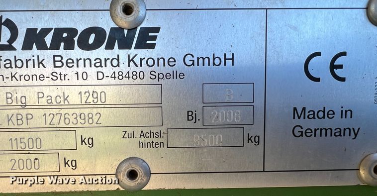 image for item DJ5065 2008 Krone Big Pack 1290  large square baler