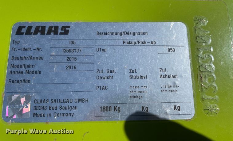 image for item DJ5072 2016 Claas 380  pickup head