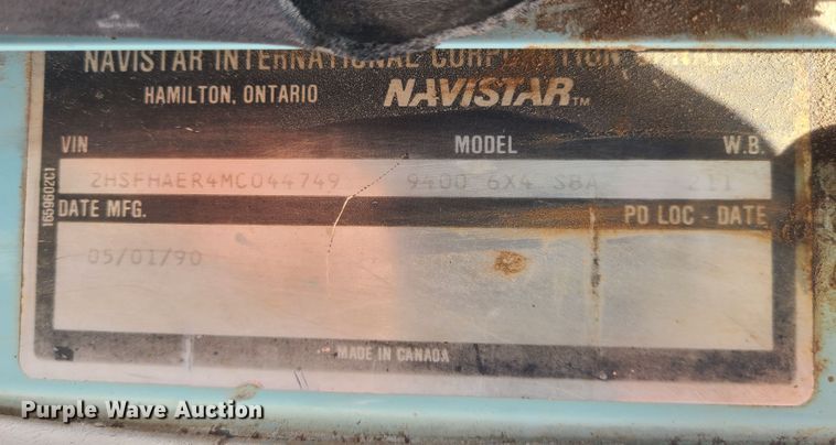 image for item IF9423 1991 International 9400  fertilizer delivery truck