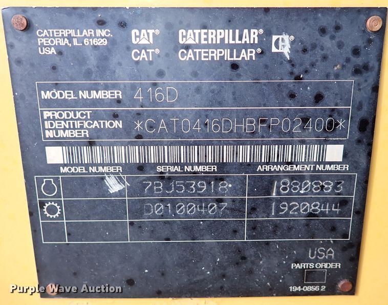 image for item DK3612 2001 Caterpillar 416D  backhoe