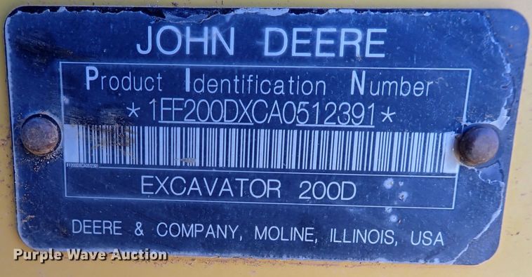 image for item DK3628 2011 John Deere 200D LC  excavator