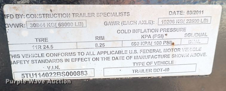 image for item DK3634 2011 CTS BDT-40  bottom dump trailer