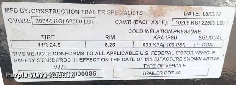 image for item DK3636 2011 CTS BDT-40  bottom dump trailer