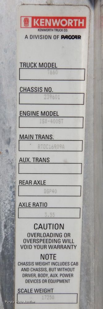 image for item DK0309 2009 Kenworth T660  semi truck