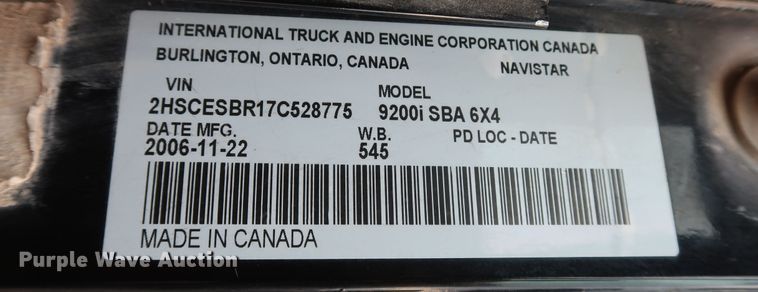 image for item DK3677 2007 International 9200i Eagle  semi truck