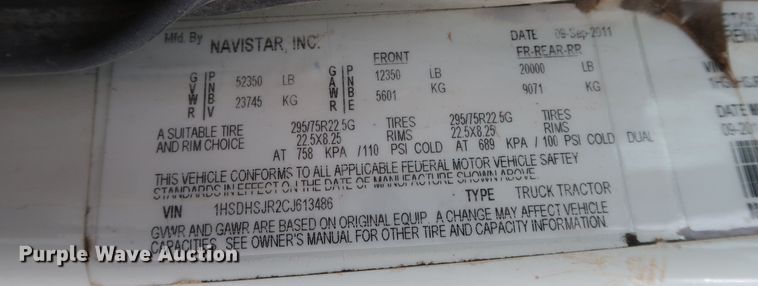 image for item DK3678 2012 International ProStar Plus 122  semi truck