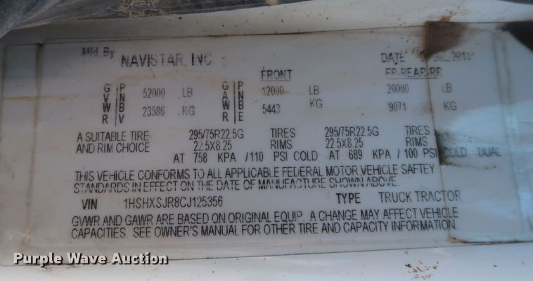 image for item DK3680 2012 International TranStar 8600  semi truck