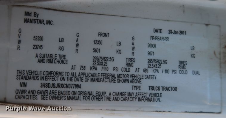 image for item DK3681 2012 International ProStar Plus 122  semi truck