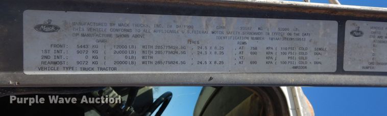 image for item DK8265 1999 Mack CH613  dump truck