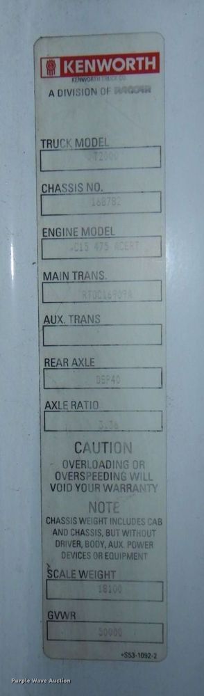 image for item DN7265 2007 Kenworth T2000  semi truck