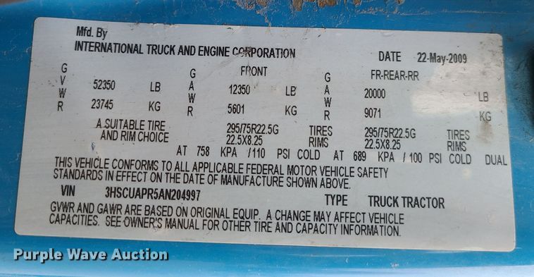 image for item IF9388 2010 International ProStar  semi truck