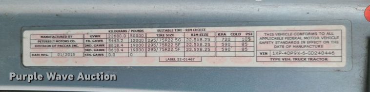 image for item IF9448 2016 Peterbilt 587  semi truck