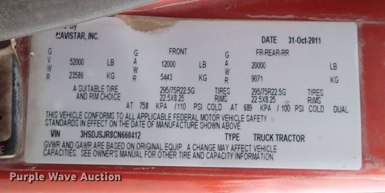 image for item IS9397 2012 International ProStar  semi truck