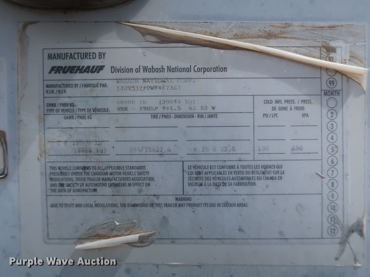 image for item IY9158 1998 Fruehauf  dry van trailer
