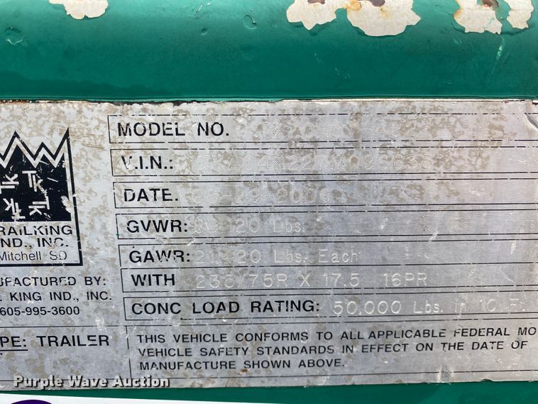 image for item JN9250 2007 Trail King  drop deck equipment trailer