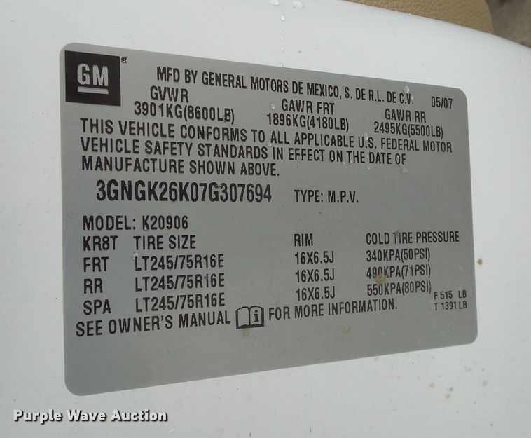 image for item DA7205 2007 Chevrolet Suburban 2500 LS  SUV
