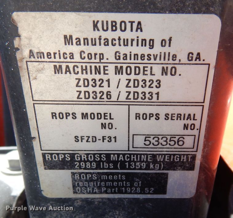 image for item DI8733 Kubota ZD331  ZTR lawn mower