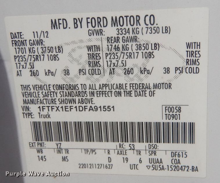 image for item DJ1296 2013 Ford F150  SuperCab pickup truck