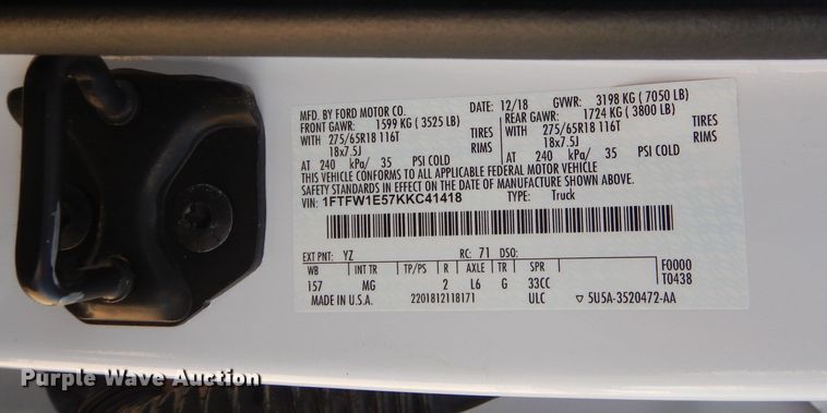 image for item DJ8948 2019 Ford F150  SuperCrew pickup truck